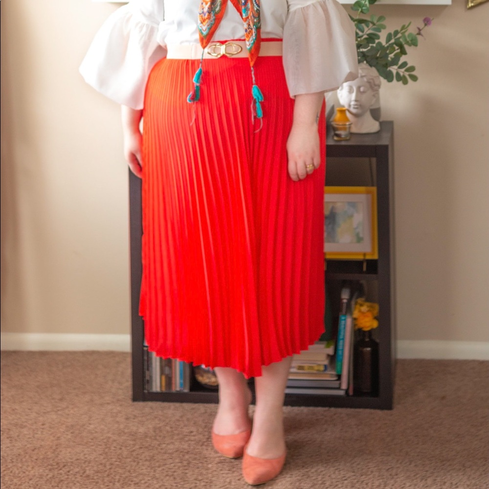 Halogen Coral A-Line Accordion Pleated Skirt